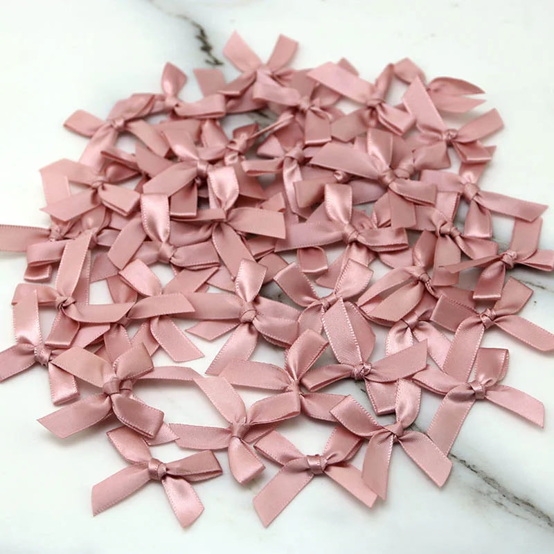 200Pcs 4*4cm Fresh Pink Satin Ribbon Bows Polyester Mini Bowknot DIY Craft Ornaments Gift Wedding Hair Decorations