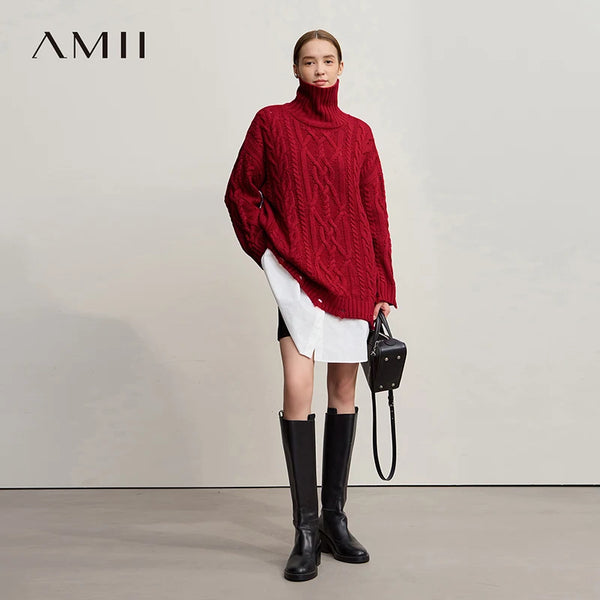 Amii Turtleneck Sweaters For Woman 2026 Winter New Warm Retro Long Sleeves Sweater Loose Pullover Knitting Women's Top 12544155