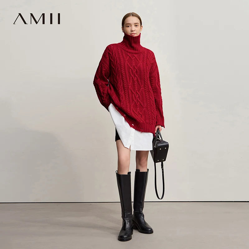 Amii Turtleneck Sweaters For Woman 2026 Winter New Warm Retro Long Sleeves Sweater Loose Pullover Knitting Women's Top 12544155