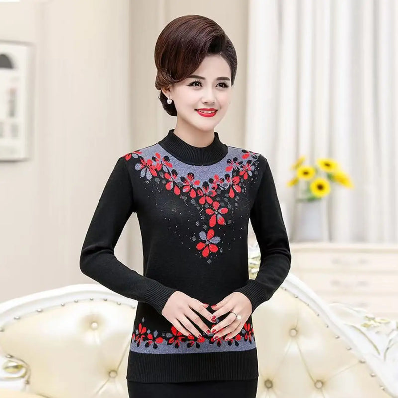 Pulls Femmes 2025 Fall Winter Women's Clothes Spring Knitwear Blouse Printed Turtleneck Warm Pullover Top Female Sweater
