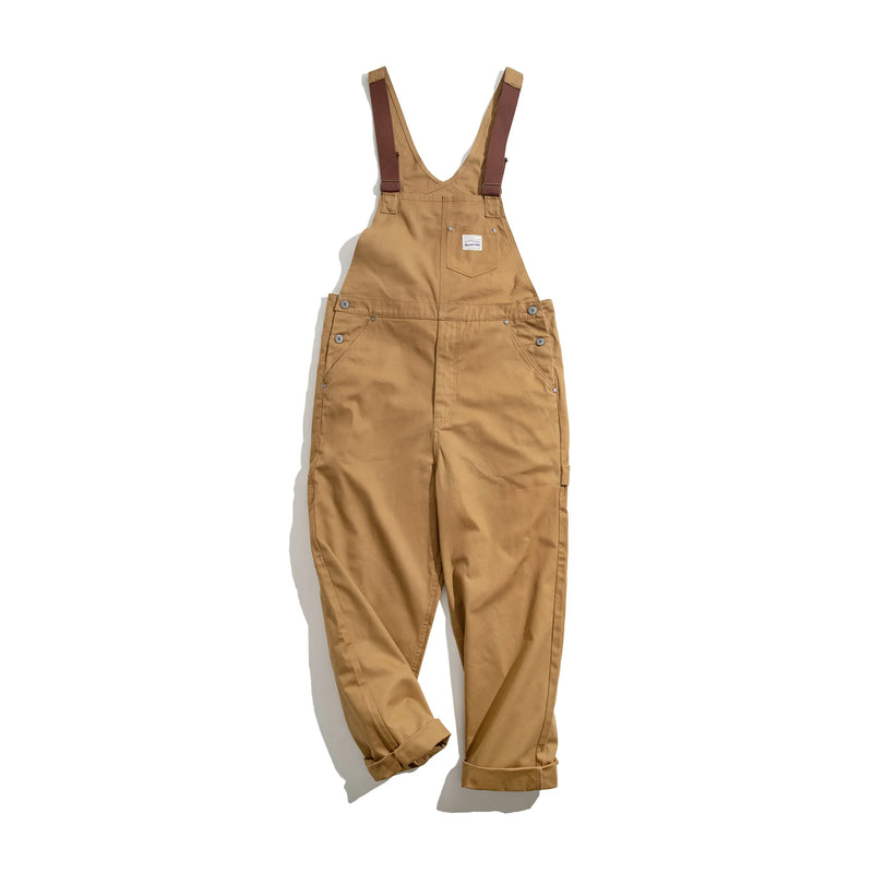 ខោ Maden Vintage Khaki Vintage Strap Pants Amekaji One Piece Pocket Straight Tube Sling Pants Men's Fashion