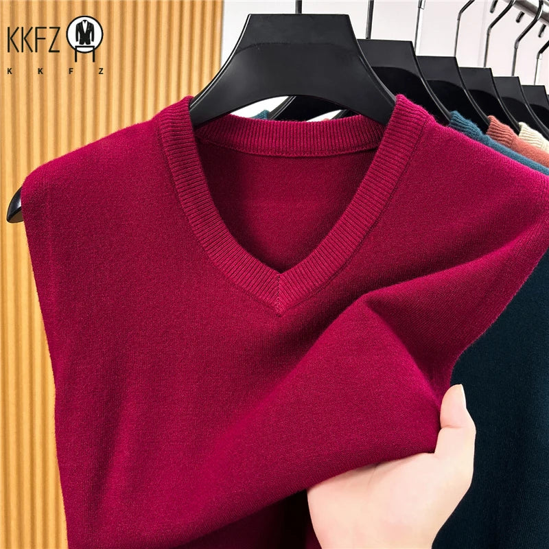 Fall Mens V Neck Knitted Waistcoat Sleeveless Sweater Vest Comfortable Knit Top For Business Daily Outfit Matching