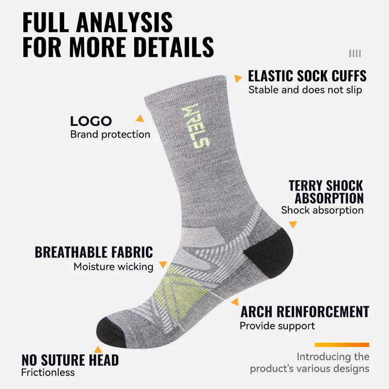 WRELS 1/2/3pairs Merino Wool Socks Hiking Socks Breathable Cushion Sweat Wicking Running Warm Thermal Compression Wool Socks