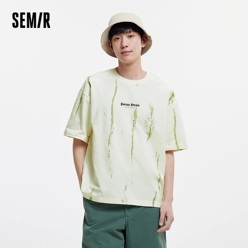 Semir Mens Tshirt 2026 All Over Printed Loose Crew Neck Knitted Pure Cotton Fashion Design Casual