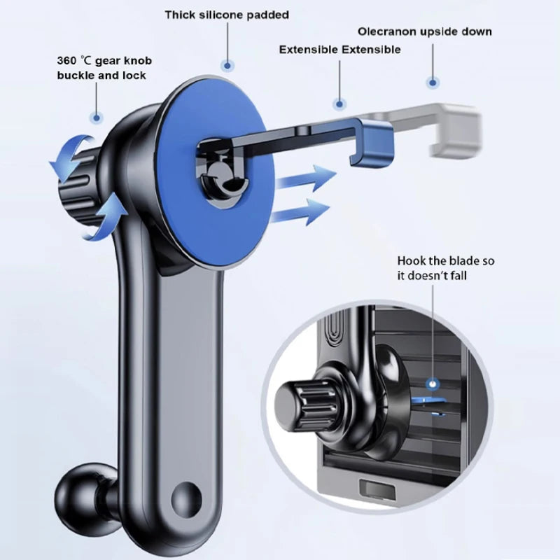 SEAMETAL Universal Car Phone Holder 4-Joint Air Vent Clip Phone Mount Stable Hook Cellphone Stand for 4.7-7 inch Mobile Phone