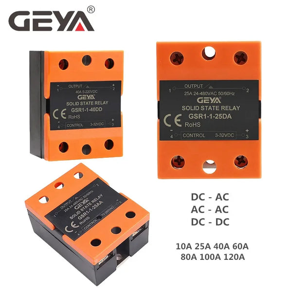 GEYA GSR1-1 រ៉ឺឡេរ Solid State Relay SSR ឆ្លងកាត់សូន្យដំណាក់កាលតែមួយ DC ទៅ AC SSR-25DA SSR-40DA ដំណើរការខ្ពស់