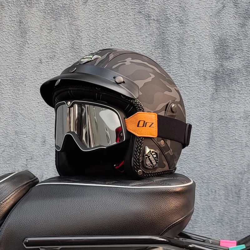 Motorcycle retro helmet PU leather 3/4 scooter half helmet couple helmet DOT approved M-XXL