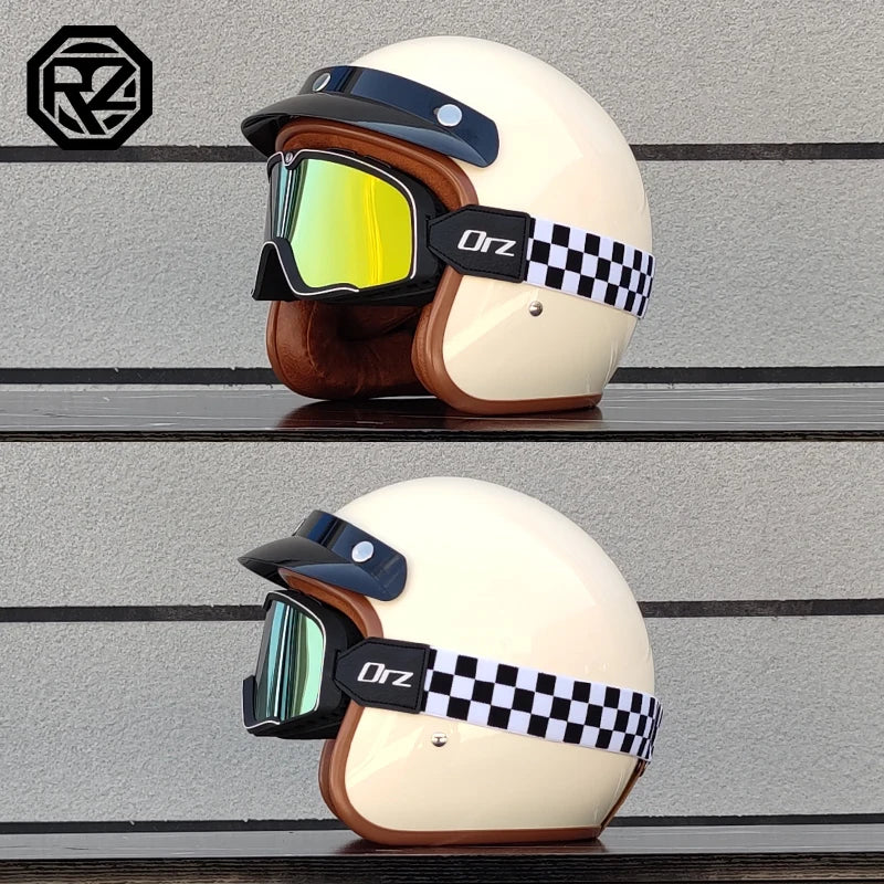 ORZ Classic Retro Face Out Motorcycle Helmet 3/4 Half Helmet, Suitable for Motorcycle Jet Helmets Adult Men and Women
