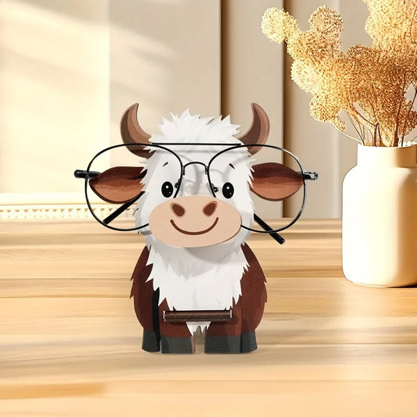 1pc Wooden Highland Cow Eyeglass Frame,Cute Cow-Shaped Eyeglass Display Stand,Suitable for Home Office Desktop Decor,Nightstand.