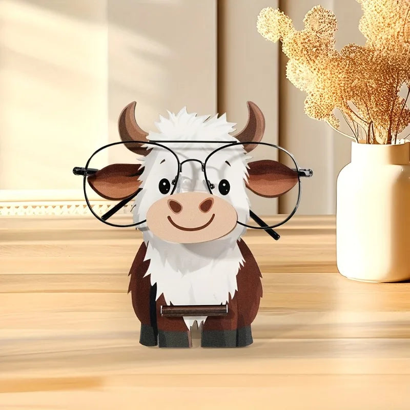 1pc Wooden Highland Cow Eyeglass Frame,Cute Cow-Shaped Eyeglass Display Stand,Suitable for Home Office Desktop Decor,Nightstand.