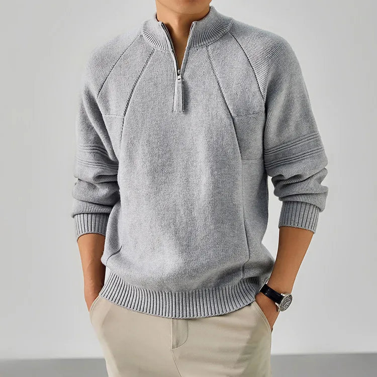 Men's 850g Thickened Semi-Zip Knit Sweater - Light Gray (Green/Charcoal/Black) S-XL Thick Knit Half High-neck Pullover