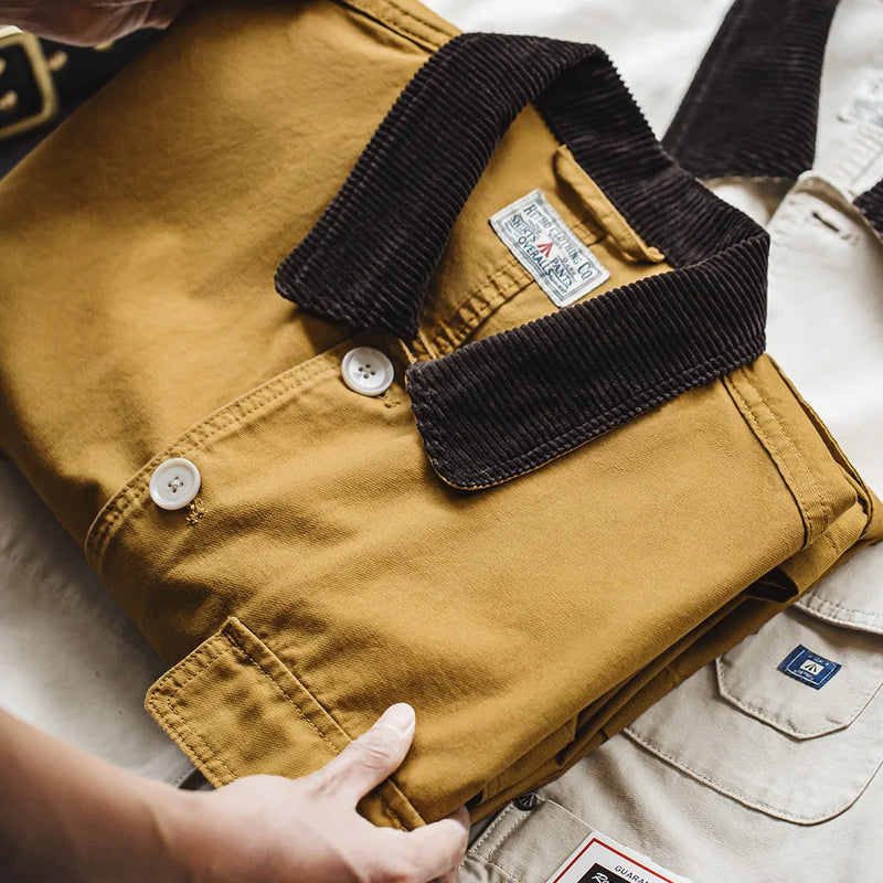 អាវក្រៅ Maden ថ្មីរបស់អាមេរិក Retro Hunting Lapel Plus Size Short Jackets Men's Outwear Spring and Autumn Brand Clothing