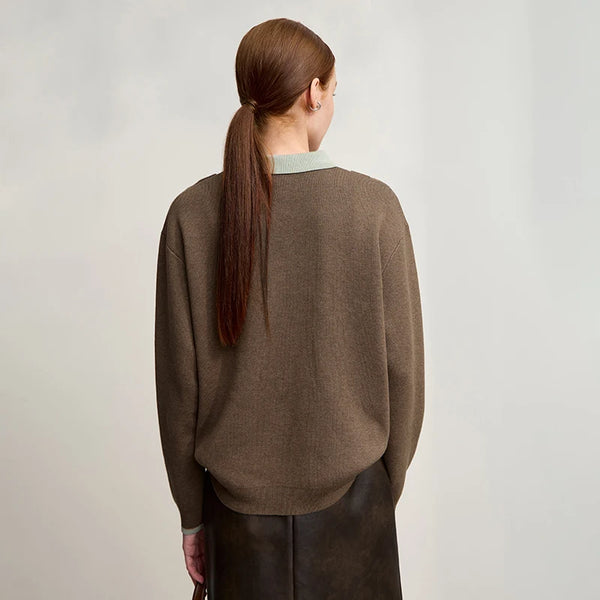 AMII Casual Women's Sweater 2026 Winter New Loose Elastic Knitting Top Female Wool Versatile V-neck Sweater For Woman 12544086