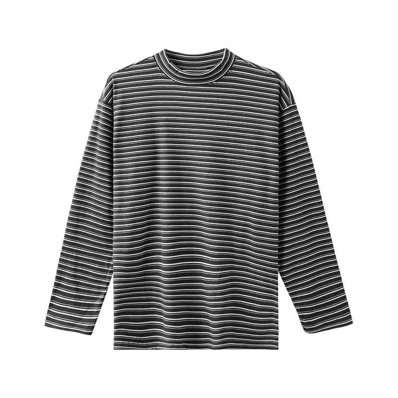DUKEEN 300G Heavyweight Men's Dralon Thermal Undershirts Winter Mock Turtleneck Striped Inner Layer Long Sleeve T Shirts for Men