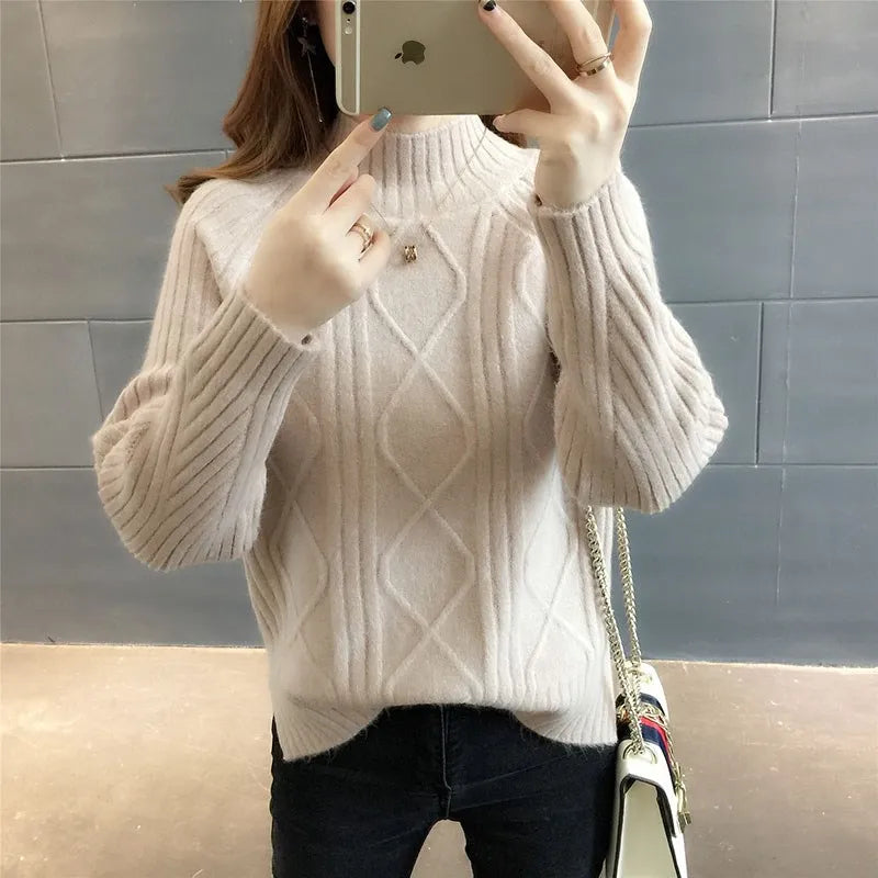 Womens Clothing Knitwears Pullovers Half High Collar Warm Autumn Winter Sweater Korean Long Sleeve Top Pull Femme Sweaters