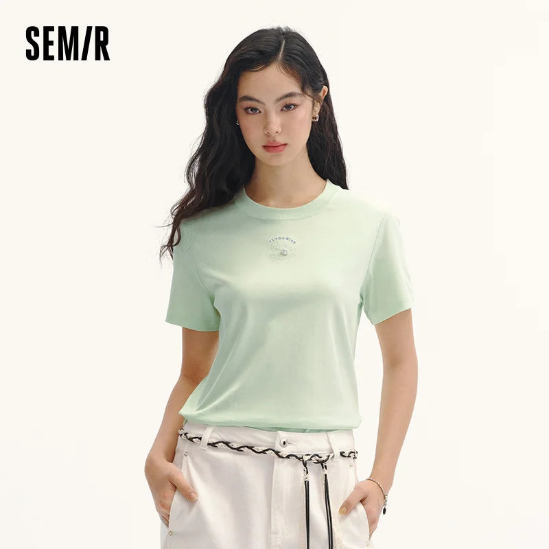 Semir Women Tshirt Soft Touch Crew Neck Embroidery Short Sleeve Summer 2026 Casual Everyday Fashion Style Top Tee