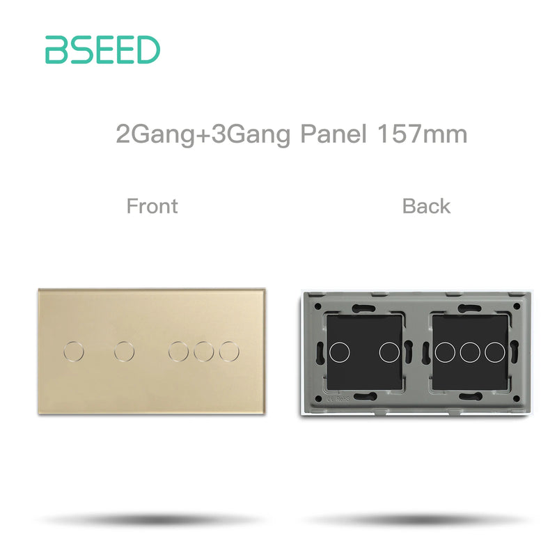 BSEED EU Standard Wall Glass Panel With Metal Base DIY Part For Touch Light Switch 157*86mm Crystal Glass Cover Only