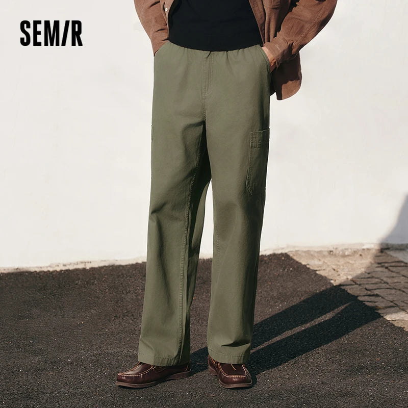 Semir Retro Pants Men 2026 Spring Loose Straight Leg Cargo Solid Color Casual Comfortable Daily Wear Long Trousers