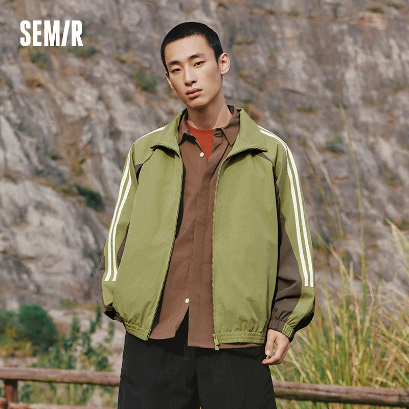 Semir Men Jacket 2026 Spring New Patchwork Sports Striped Oversized Fashion Outdoor Casual Loose Fit Tops