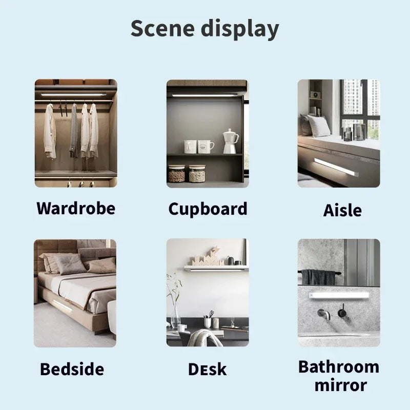 10-60CM LED Night Light Wireless Motion Sensor Under Cabinet Lights Ultra Thin USB Rechargeable Lamp Kitchen Bedroom Lighting