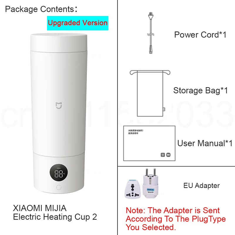 MIJIA Portable Electric Heating Cup 2，New Upgraded Version,LED Screen，Electric Kettle,Chinese Version With Adapter