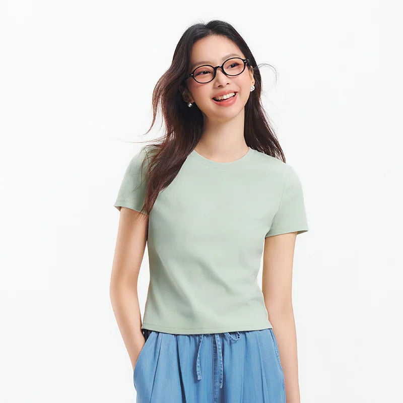 Semir Embroidered Tshirt Women 2026 Summer Short Cool Touch Slim Fit Crew Neck Regular Shoulder Casual Basic Fashion Top
