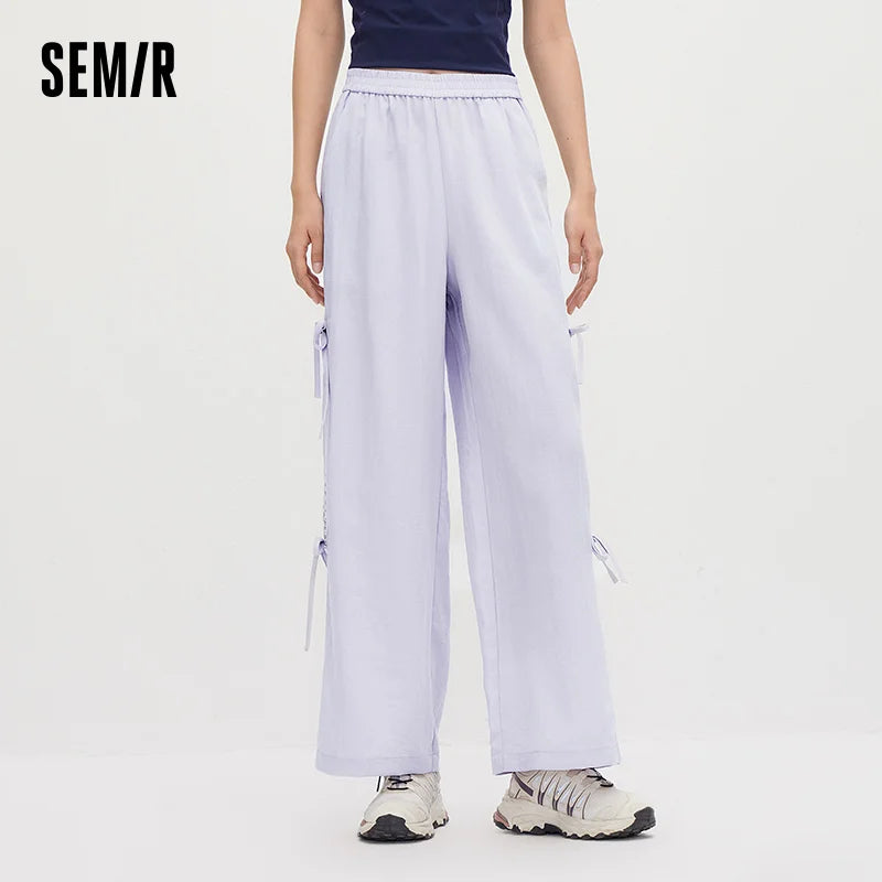 Semir Women Pants Bowknot Lace Loose Wide Leg Long Pants 2026 Summer Sweet Casual