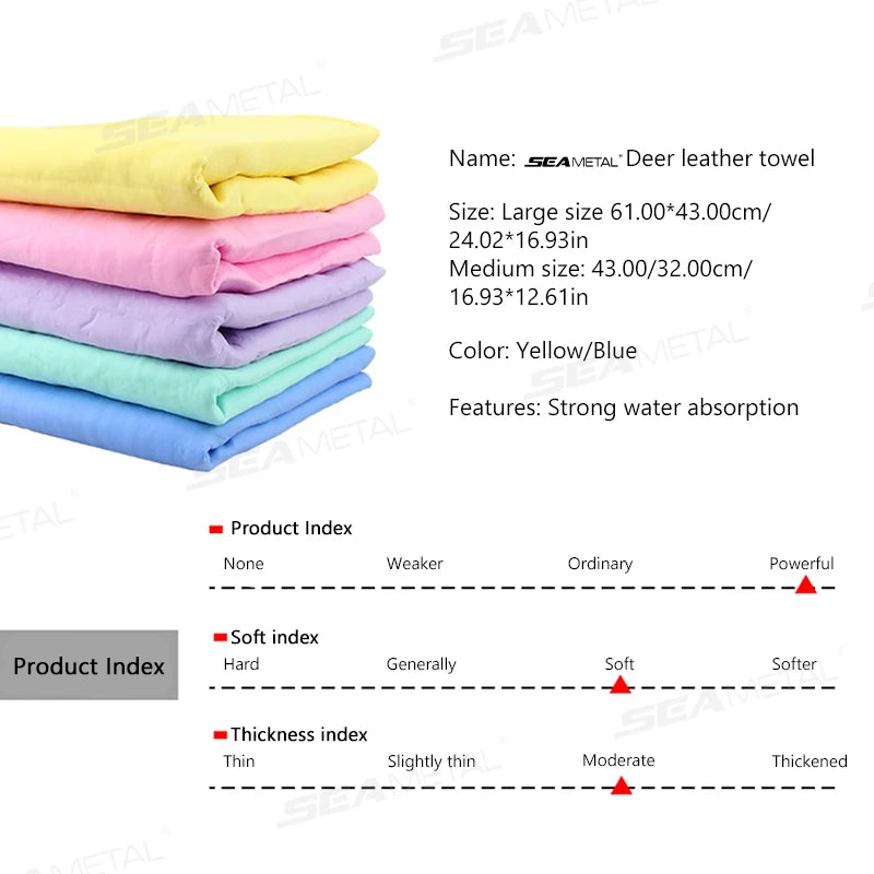 SEAMETAL PVA Car Wash Towel Soft Strong Absorbent Cleaner Auto Care Cleaning Cloth Hair Drying Deerskin Towels 43X32/61X43CM