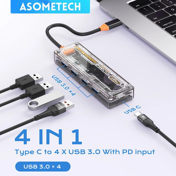 ស្ថានីយ៍ចត USB C HUB ៤ ក្នុង ១ ប្រភេទ C 5 Gbps ល្បឿនលឿន ឧបករណ៍បំបែក USB-C ច្រើនរន្ធ សម្រាប់កុំព្យូទ័រយួរដៃ ថេប្លេត ជាសកល