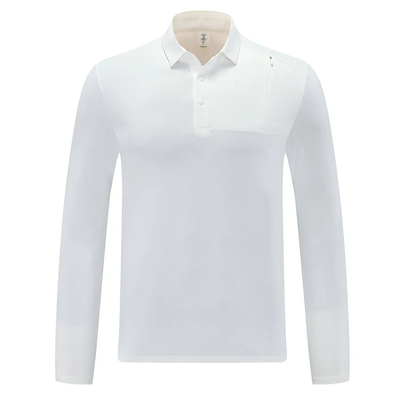 Men's Outdoor Sports Long Sleeve Polo Shirt with Zipper Accent Collar Quick - Dry Breathable Casual Top