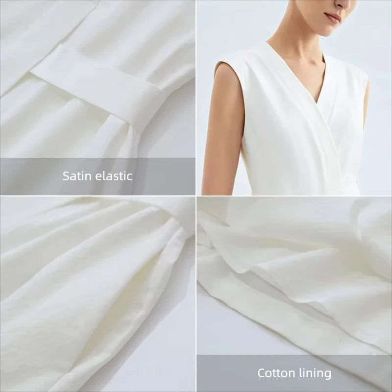 Amii Women's Summer Dress 2026 New Solid Color Loose Simple Elegant Office V-Neck A-Line Midi Women's Casual Dresses 12652058