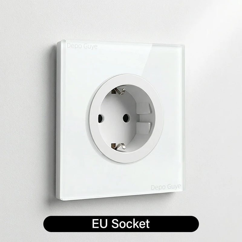 Wall Toggle Light Switch EU FR Standard White Glass Panel European Power Socket With Dual Type-c 20W Fast Charge Port Outlet