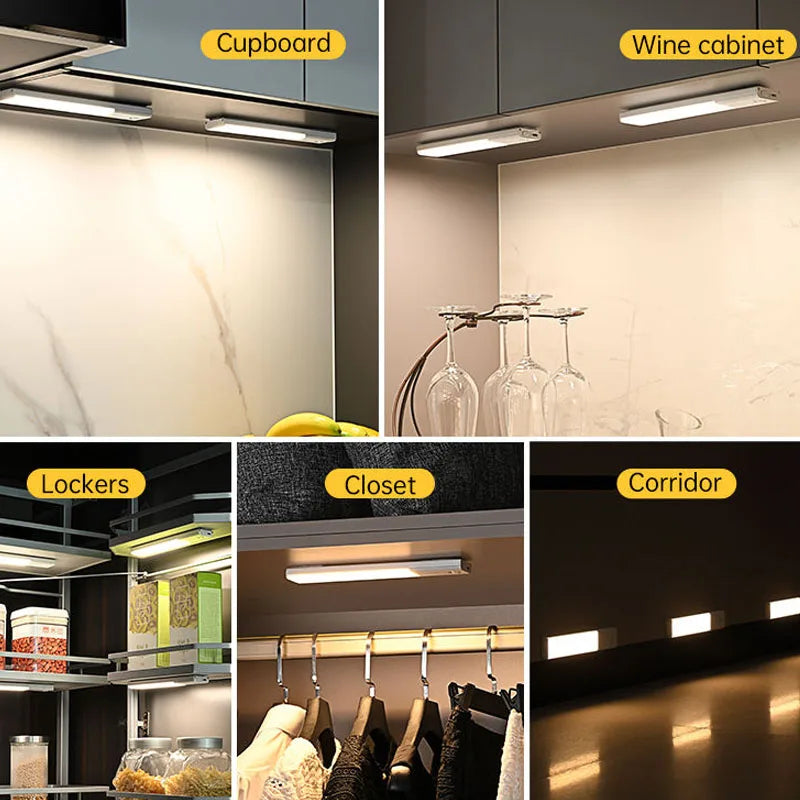 1/3pcs USB Rechargeable LED Under Cabinet Light with Magnetic Dimmable LED Motion Sensor Wireless NightLight for Wardrobe Closet