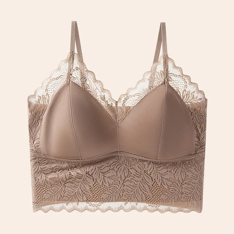 Lace Satin Chest Pad Top Integrated Fixed Cup Seamless Breathable Sling Vest Women One Piece Pajamas Sleepwear Underwear
