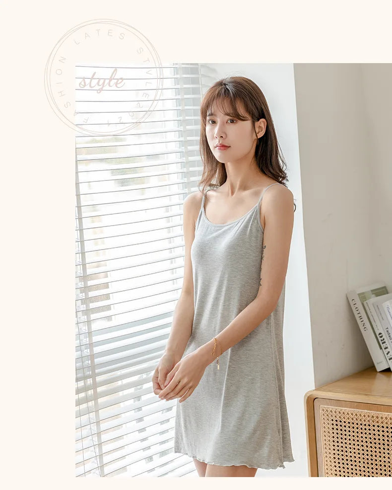 Sexy Nightwear Women Sleep Shirts Modal Sling Nightdress Slim Chest Pad Sleepwear Night Dress Female Nightgowns Vestidos Mujer