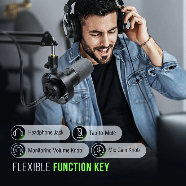 មីក្រូហ្វូនឌីណាមិក FIFINE USB/XLR ជាមួយនឹង Shock Mount, Touch-Mute, រន្ធដោតកាស និងការគ្រប់គ្រងកម្រិតសំឡេង, សម្រាប់ថតសំឡេងលើកុំព្យូទ័រ ឬកាតសំឡេង - K688