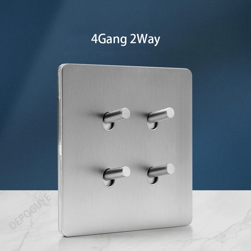 Wall Light Toggle Retro Switch Panel 1-4 Gang 2 Way EU Silver Gray Brushed Stainless Steel Antique Switch Outlet with USB Chargi