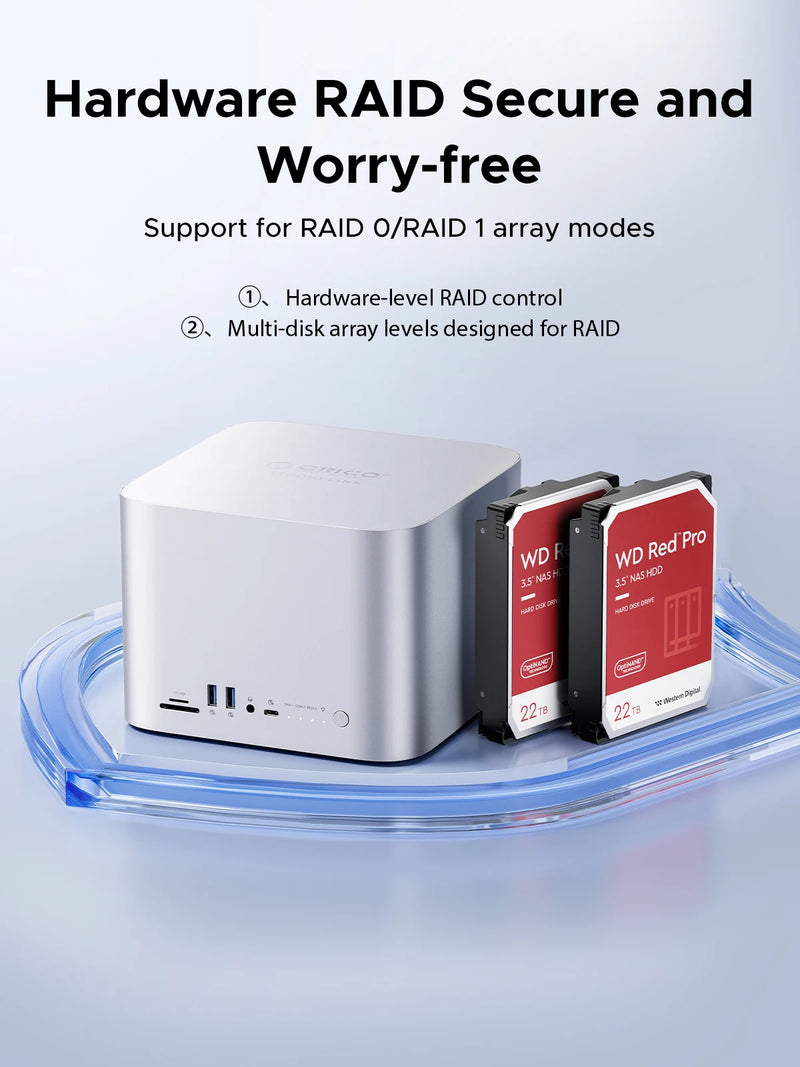 ORICO StudioLink USB C HUB HDD Enclosure For Mac mini 3.5SATA 44TB NVME M.2 SSD HDD Enclosure DP4K@60HZ SD/TF3.0 Docking Station