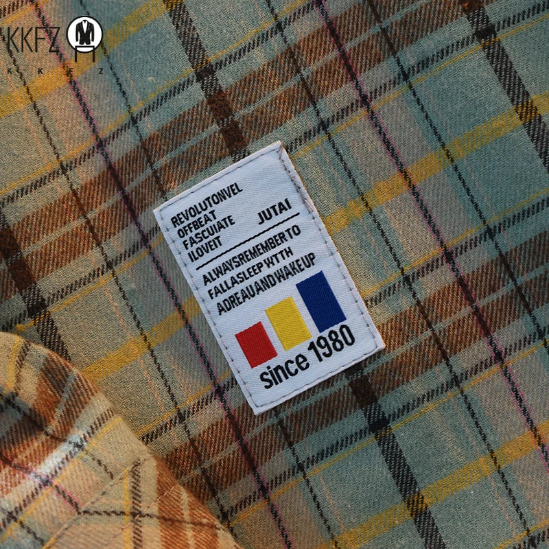 Men All Match Grid Outer Shirt Lapel Button Closure Classic Check Pattern Long Sleeve Daily Casual Top