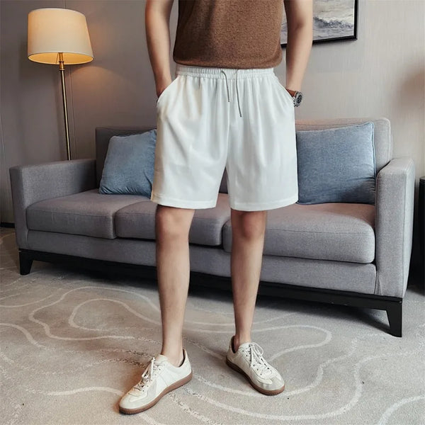 Men's Textured Ice Silk Shorts – Lightweight, Breathable  Quick-Dry Straight-Leg Summer Shorts with Elastic Waist (White  Black)
