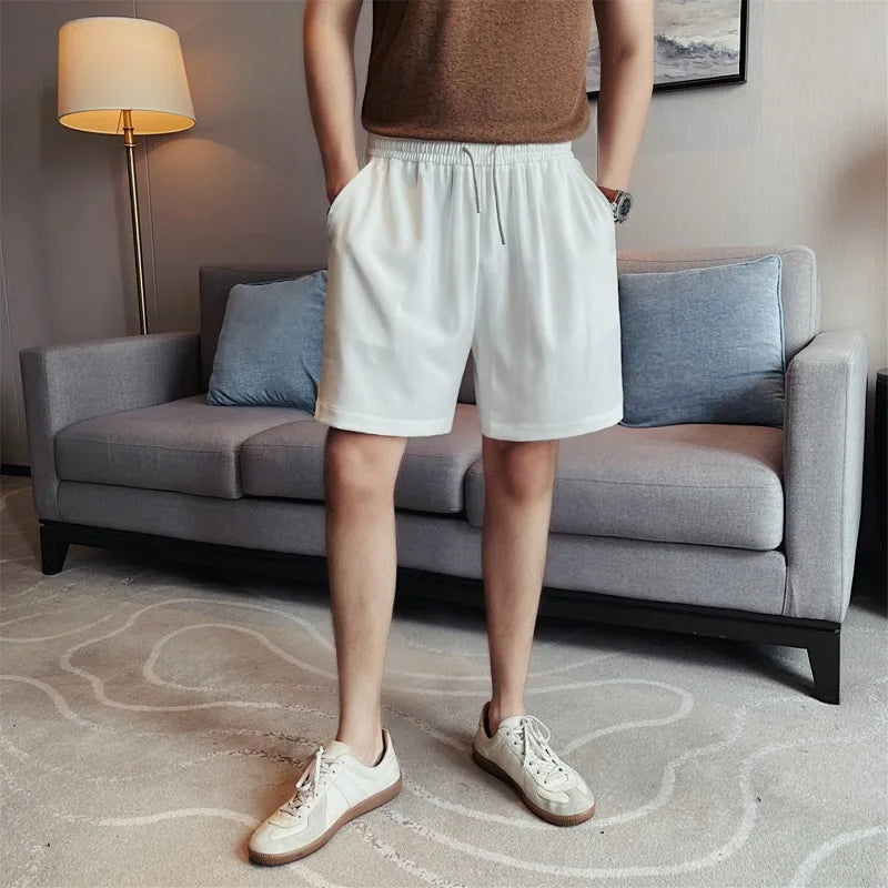 Men's Textured Ice Silk Shorts – Lightweight, Breathable  Quick-Dry Straight-Leg Summer Shorts with Elastic Waist (White  Black)