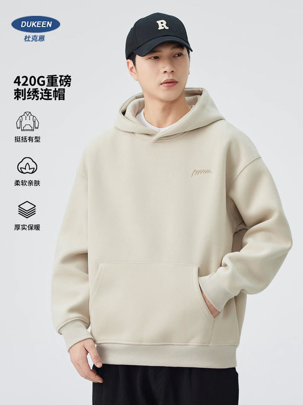 DUKEEN 420G Heavyweight Men's Hooded Sweatshirt Autumn and Winter Casual Trend Embroidered Loose Fit Pullover Men's Clothing