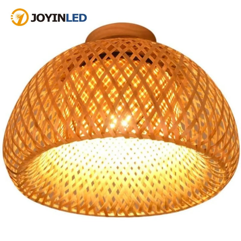 JOYINLED Bamboo Ceiling Light Semi Flush Mount Ceiling Lamp Handmade Boho Light Chandelier Farmhouse Light Fixtures 30/38CM