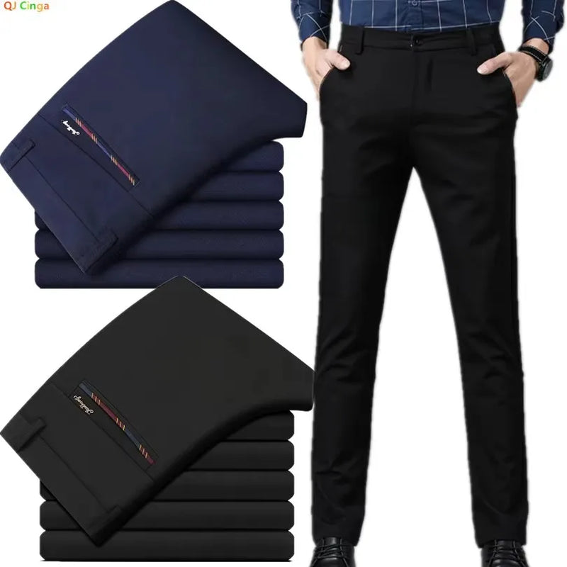 2026 Men's Elastic Casual Pants in Royal Blue And Black Slim Fit Trousers Fashionable Stretchy Leisure Trousers in Chinese.