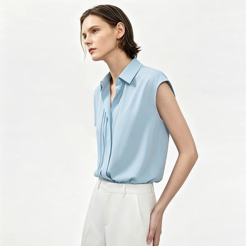 Amii Women's Blouse 2026 Summer New Lapel Collar Asymmetric Dolman Sleeve Chiffon Top Loose Fit Women's Elegant Blouses 12642052