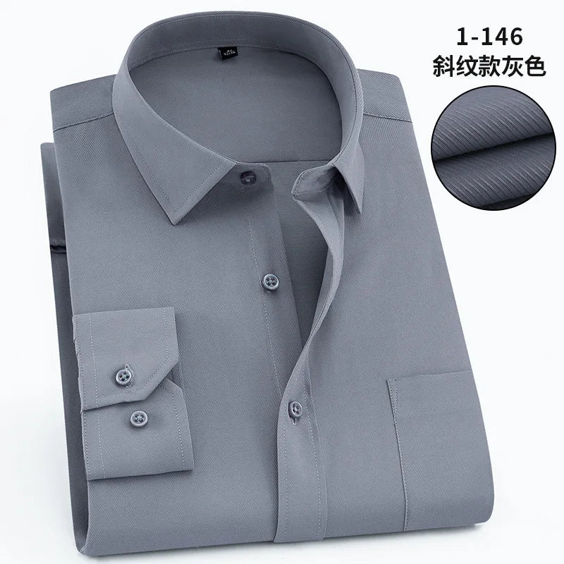 Pink Twill Long Sleeve Shirt, Men Single Breasted Lapel Shirts, Business Office Men Blue Purple White Camisa/Chemise M-9XL