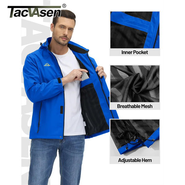 TACVASEN Lightweight Hiking Jackets Mens Waterproof Rain Jacket Mesh Lined Trekking Fishing Hiking Jacket Outdoor Windbreaker