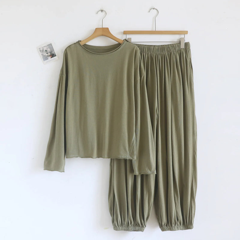 Casual 2 Piece Pyjamas Woman 2026 New Pajamas Suit Spring Autumn Long Sleeve Solid Color Sleepwear Set Pijama Tops and Pants