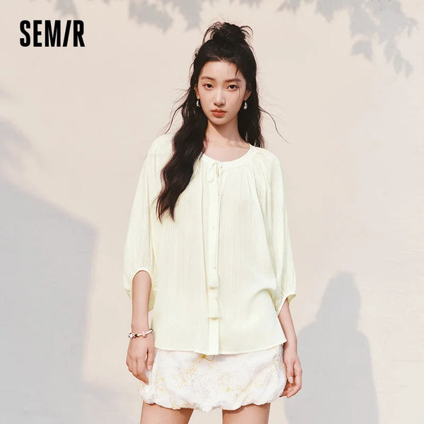 អាវ Semir សម្រាប់នារី ដៃអាវរាងចង្កៀង ៧/៨ រំយោល អាវធំ រចនាបថសិល្បៈ រដូវក្តៅ ឆ្នាំ២០២៦
