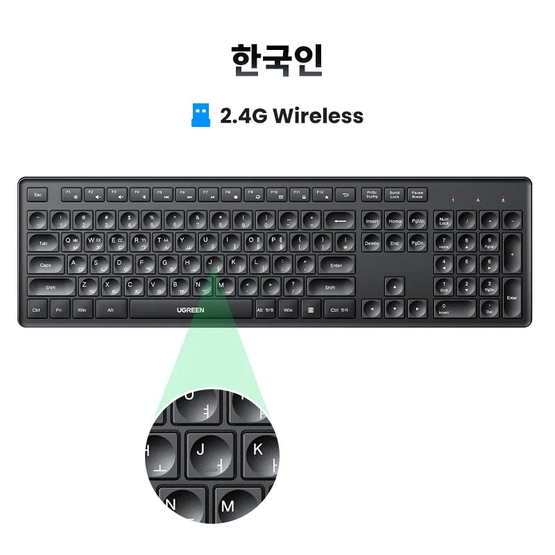 【KR SALE】UGREEN Keyboard Wireless Bluetooth 5.0 2.4G Korean/EN 99 Keycaps For MacBook iPad PC Tablet USB C Rechargeable Key